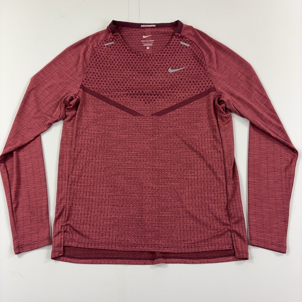 Nike Dri-FIT ADV Shirt Mens Small Red Long Sleeve Running Mesh Tee DV4194-681